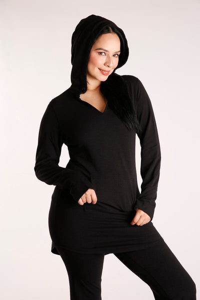 Green Apple Active New Cleo Tunic Hoodie - Black Black / Large New Cleo Tunic Hoodie - Black